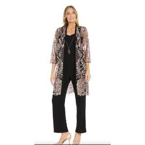 R&M Richards Womens 3-Piece Sequined Embroidered Pantsuit Size 14 Evening New